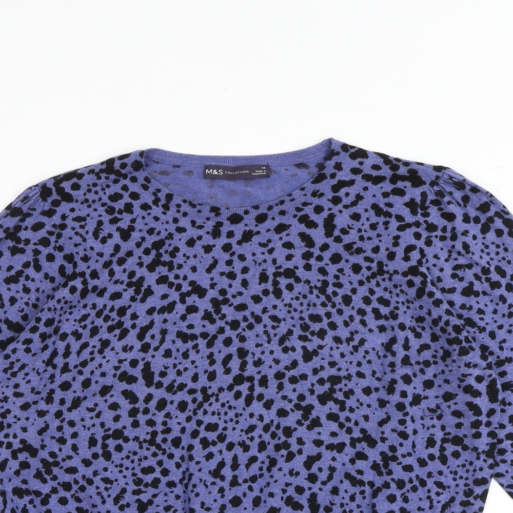 Marks and Spencer Womens Multicoloured Round Neck Animal Print Viscose Pullover Jumper Size 14 - Cheetah Print