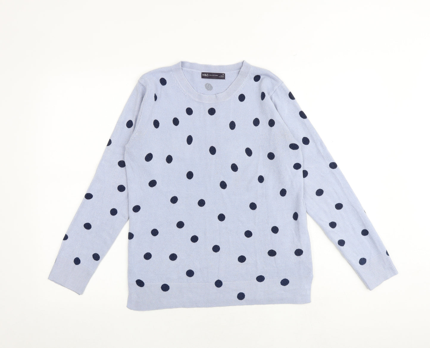 Marks and Spencer Womens Blue Round Neck Polka Dot Acrylic Pullover Jumper Size 10