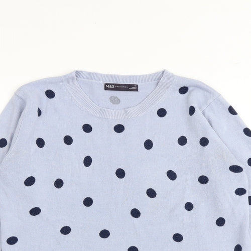 Marks and Spencer Womens Blue Round Neck Polka Dot Acrylic Pullover Jumper Size 10
