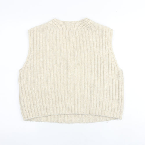 H&M Womens Beige V-Neck Acrylic Vest Jumper Size S