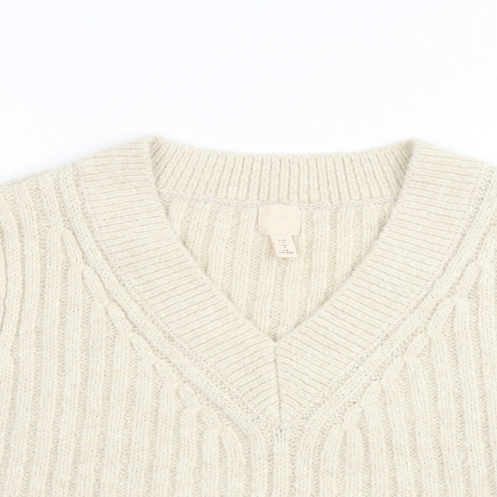H&M Womens Beige V-Neck Acrylic Vest Jumper Size S