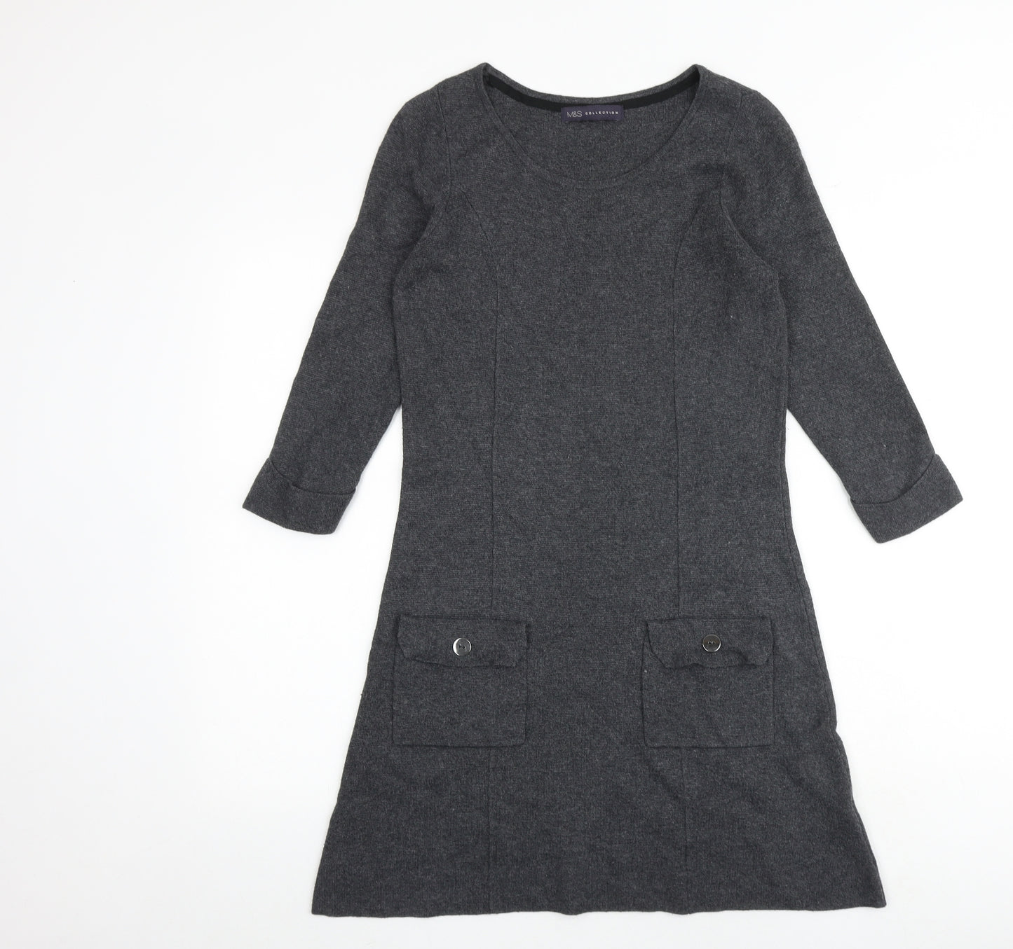 Marks and Spencer Womens Grey Polyamide A-Line Size 8 Round Neck Pullover