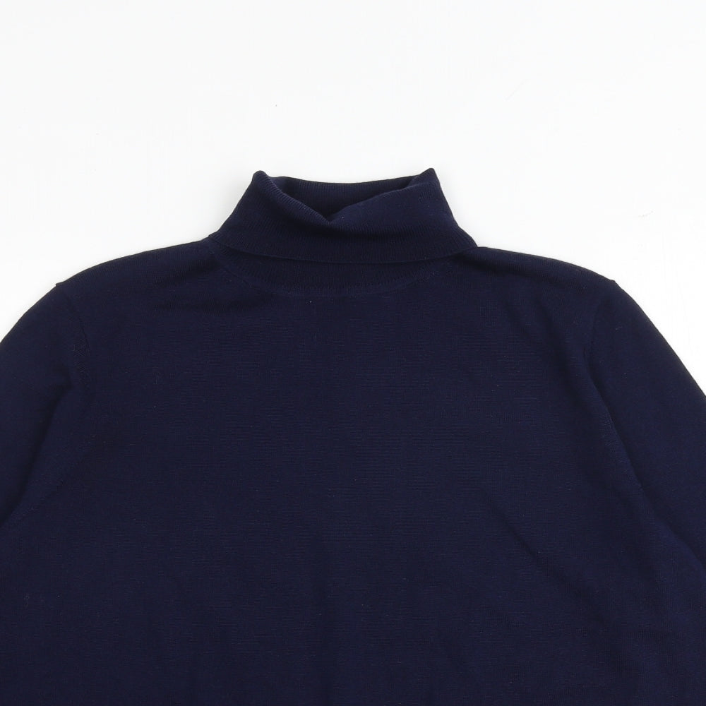 Marks and Spencer Womens Blue Roll Neck 100% Merino Wool Pullover Jumper Size 12