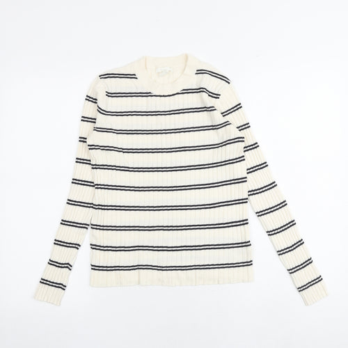 H&M Womens Multicoloured Round Neck Striped Acrylic Pullover Jumper Size M