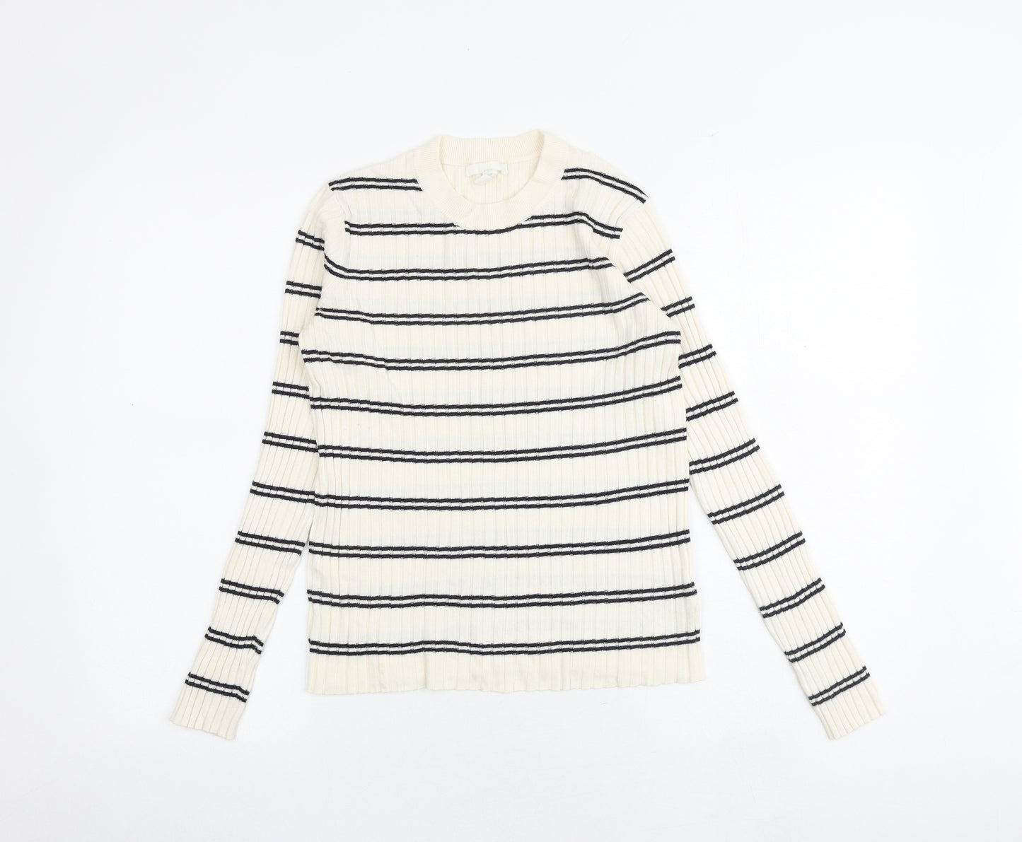 H&M Womens Multicoloured Round Neck Striped Acrylic Pullover Jumper Size M
