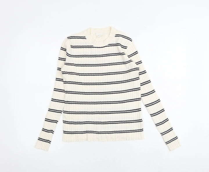 H&M Womens Multicoloured Round Neck Striped Acrylic Pullover Jumper Size M