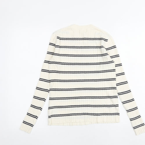 H&M Womens Multicoloured Round Neck Striped Acrylic Pullover Jumper Size M