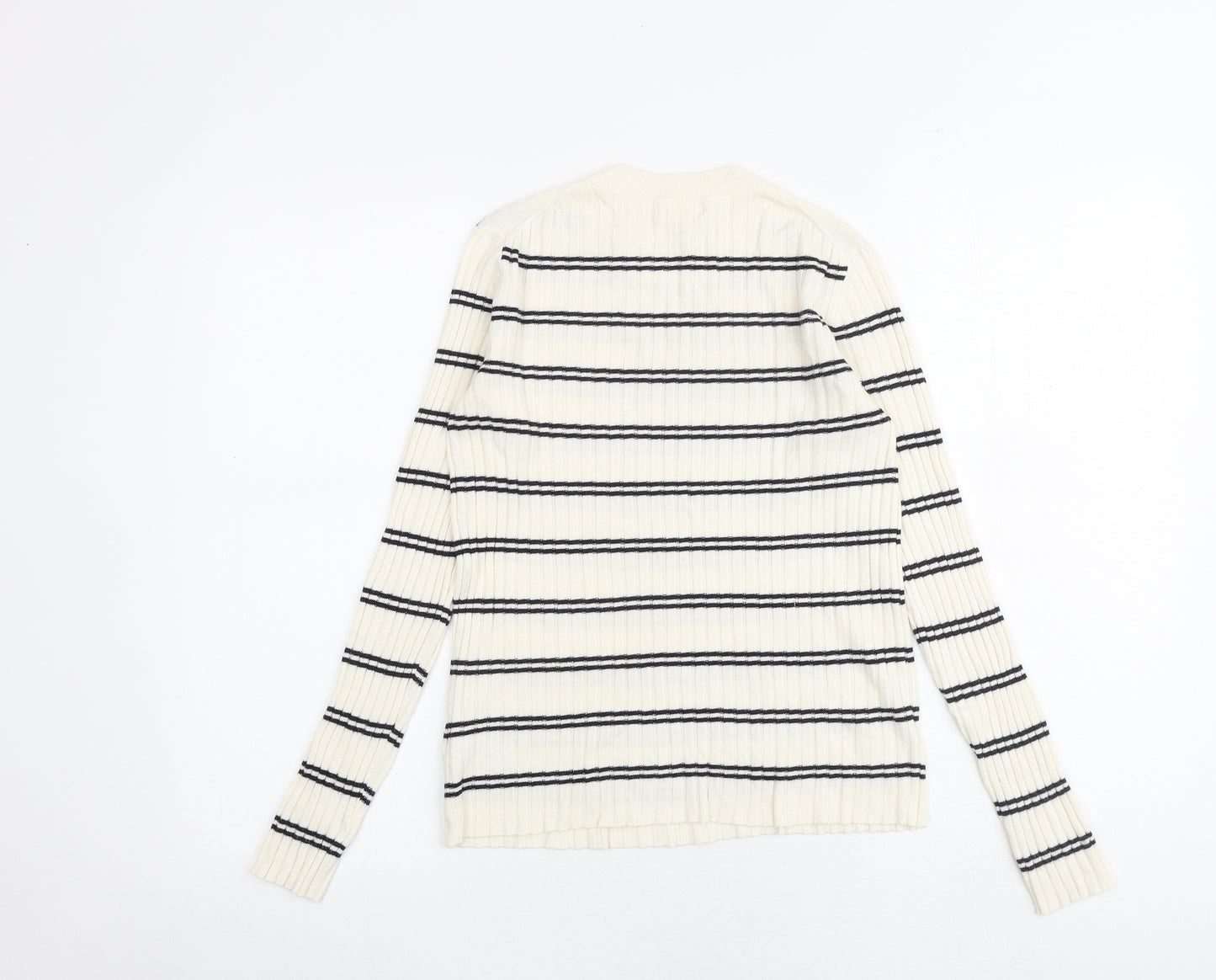 H&M Womens Multicoloured Round Neck Striped Acrylic Pullover Jumper Size M