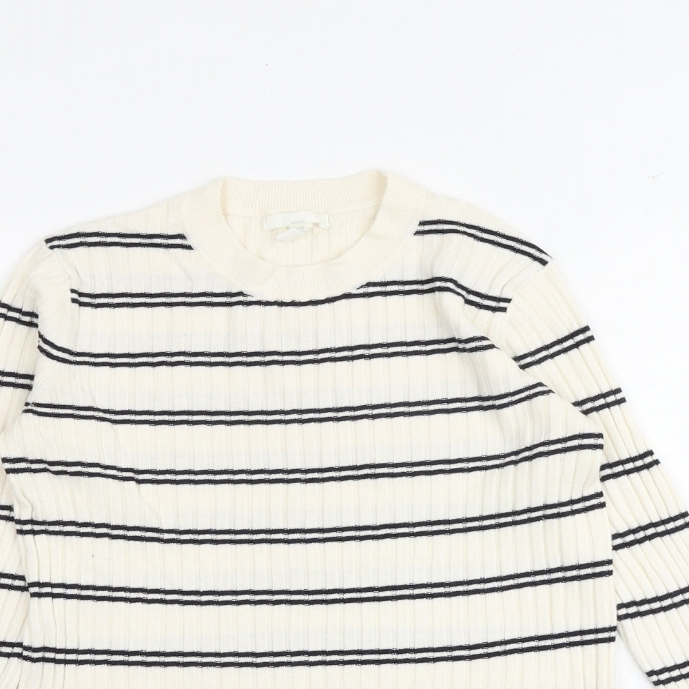 H&M Womens Multicoloured Round Neck Striped Acrylic Pullover Jumper Size M