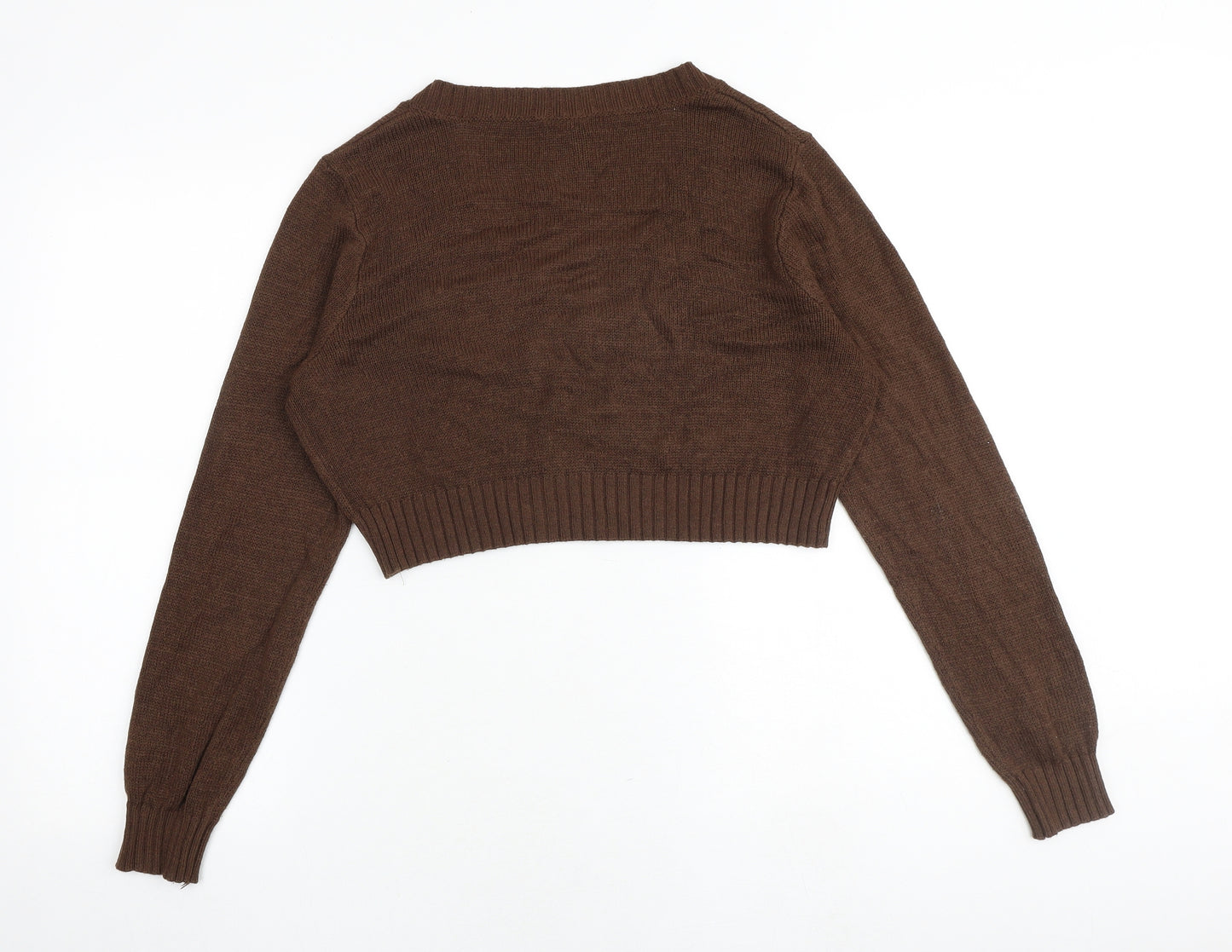H&M Womens Brown V-Neck Acrylic Pullover Jumper Size L - Cropped