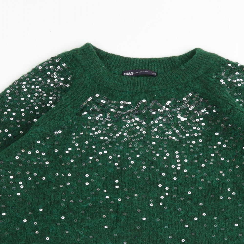 Marks and Spencer Womens Green Round Neck Acrylic Pullover Jumper Size L