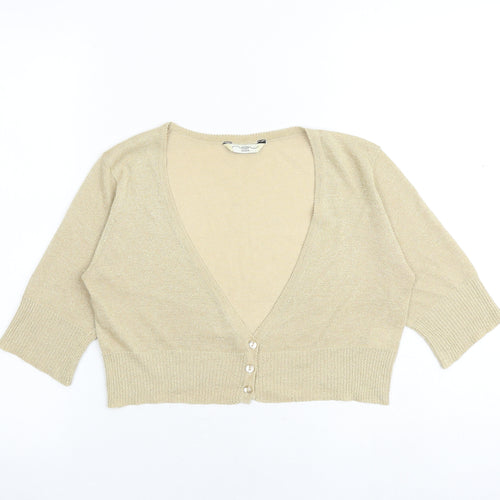 New Look Womens Gold V-Neck Acrylic Cardigan Jumper Size L - Cropped