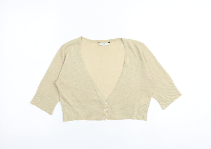 New Look Womens Gold V-Neck Acrylic Cardigan Jumper Size L - Cropped