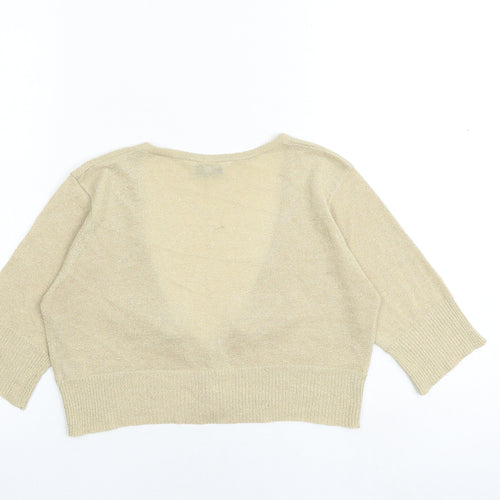 New Look Womens Gold V-Neck Acrylic Cardigan Jumper Size L - Cropped