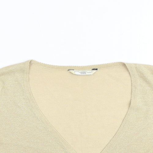 New Look Womens Gold V-Neck Acrylic Cardigan Jumper Size L - Cropped