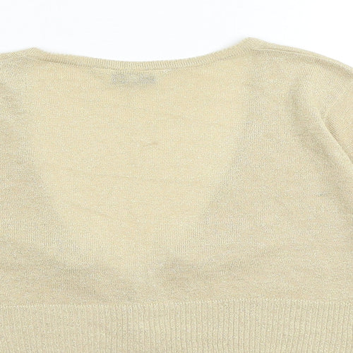 New Look Womens Gold V-Neck Acrylic Cardigan Jumper Size L - Cropped