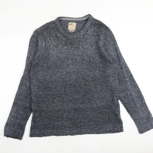 North Coast Mens Blue Round Neck Wool Pullover Jumper Size L Long Sleeve