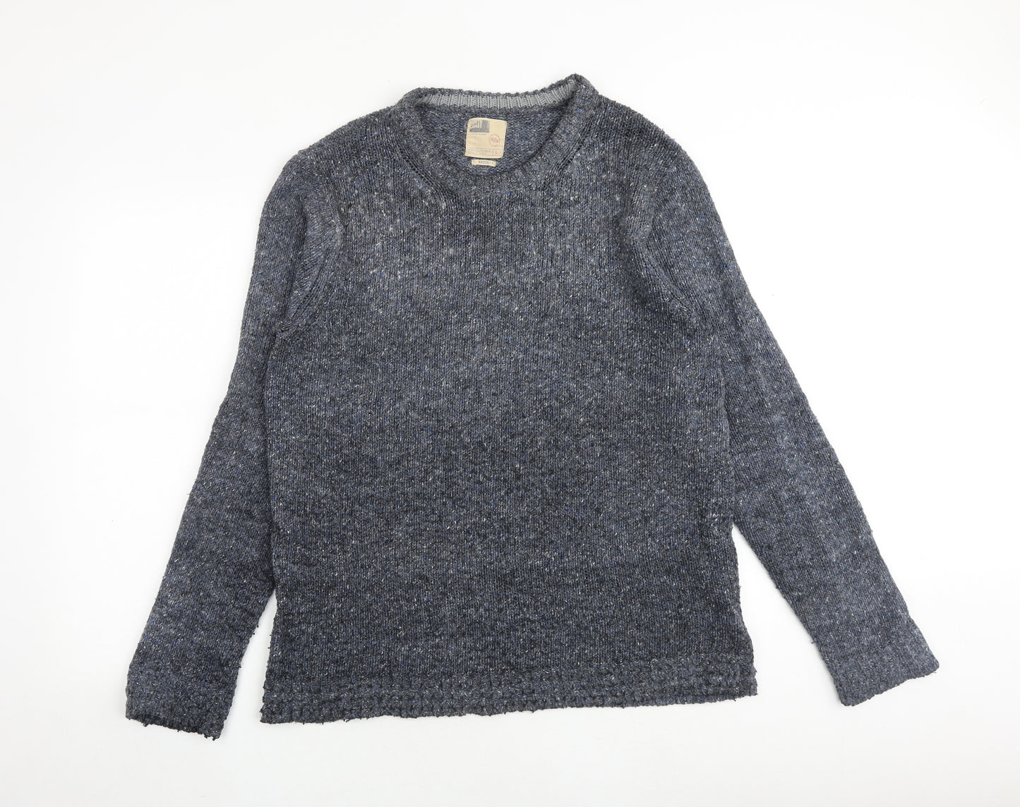 North Coast Mens Blue Round Neck Wool Pullover Jumper Size L Long Sleeve