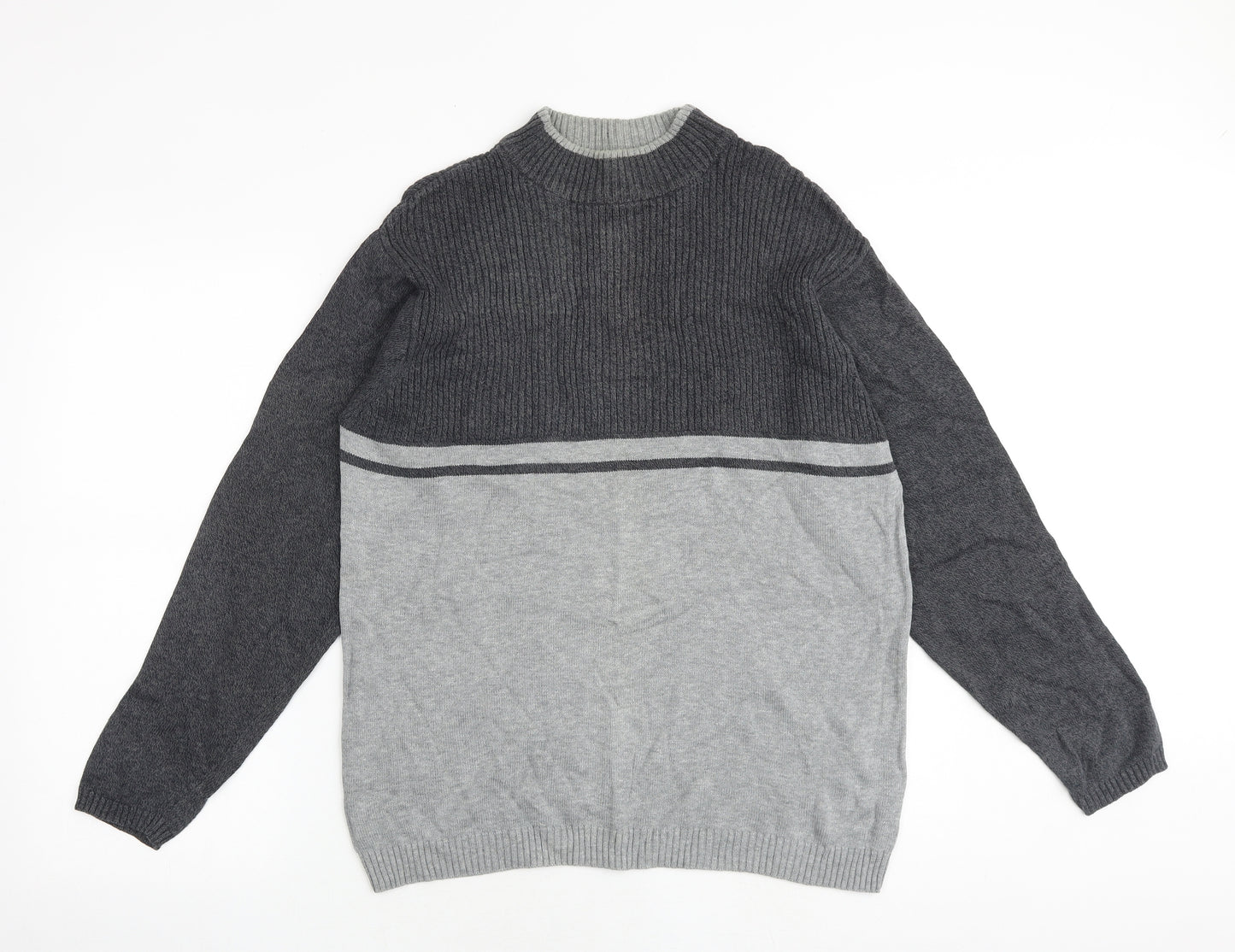Canada Mens Grey Mock Neck Cotton Pullover Jumper Size M Long Sleeve