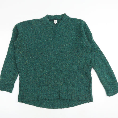 John Lewis Womens Green Mock Neck Wool Pullover Jumper Size 10
