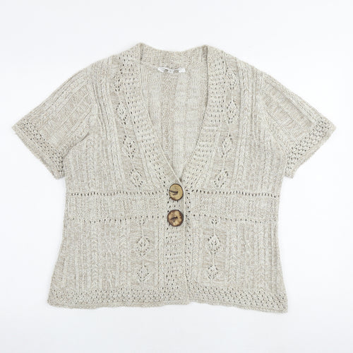 M&Co Womens Beige V-Neck Cotton Cardigan Jumper Size L