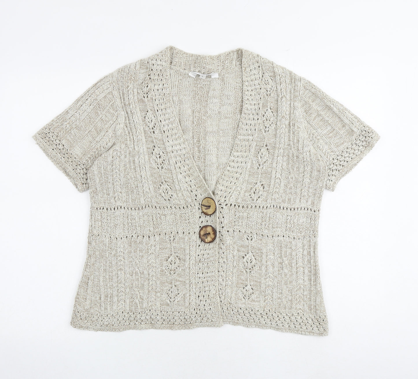 M&Co Womens Beige V-Neck Cotton Cardigan Jumper Size L