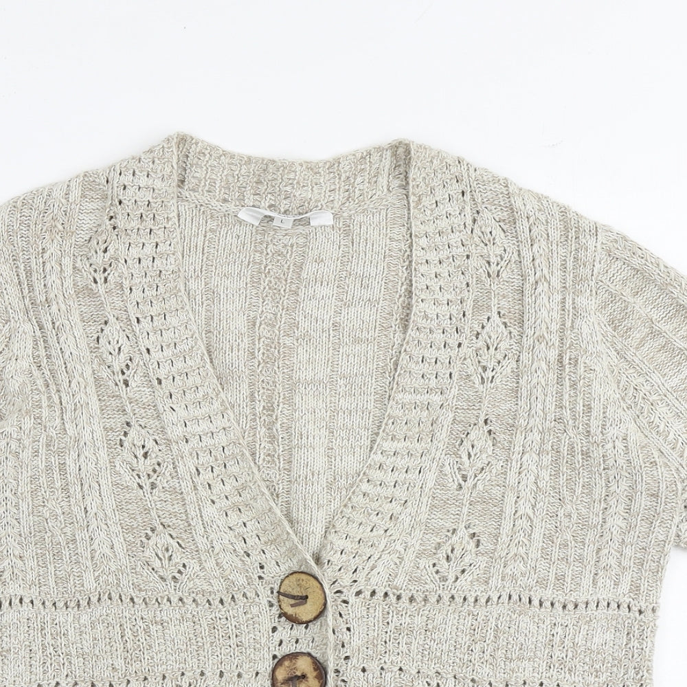 M&Co Womens Beige V-Neck Cotton Cardigan Jumper Size L
