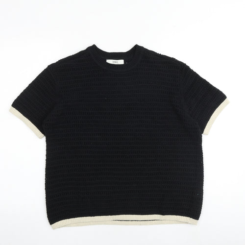 Marks and Spencer Womens Black Round Neck Cotton Pullover Jumper Size M