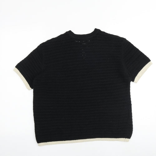 Marks and Spencer Womens Black Round Neck Cotton Pullover Jumper Size M