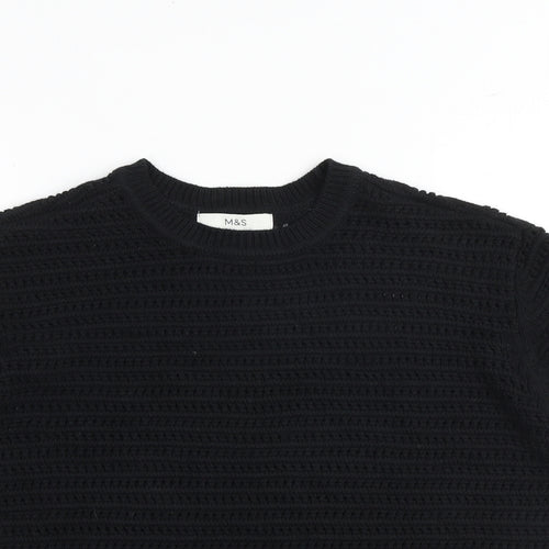 Marks and Spencer Womens Black Round Neck Cotton Pullover Jumper Size M