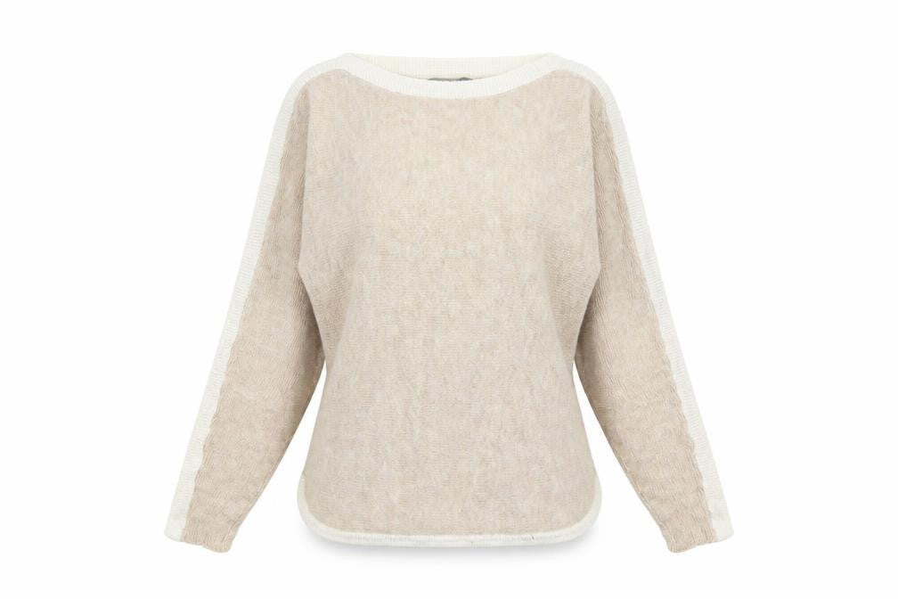Front view of Oasis women’s brown round neck viscose jumper, size XS