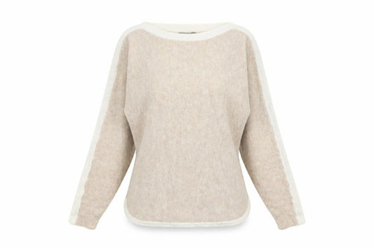 Front view of Oasis women’s brown round neck viscose jumper, size XS