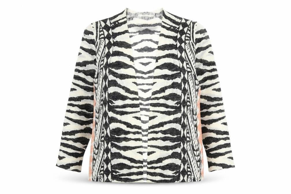 Marks and Spencer Womens Multicoloured V-Neck Animal Print Acrylic Cardigan Jumper Size 8 - Zebra Print