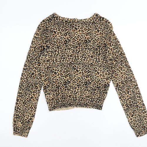 H&M Womens Multicoloured Round Neck Animal Print 100% Cotton Cardigan Jumper Size 10 - Leopard Print