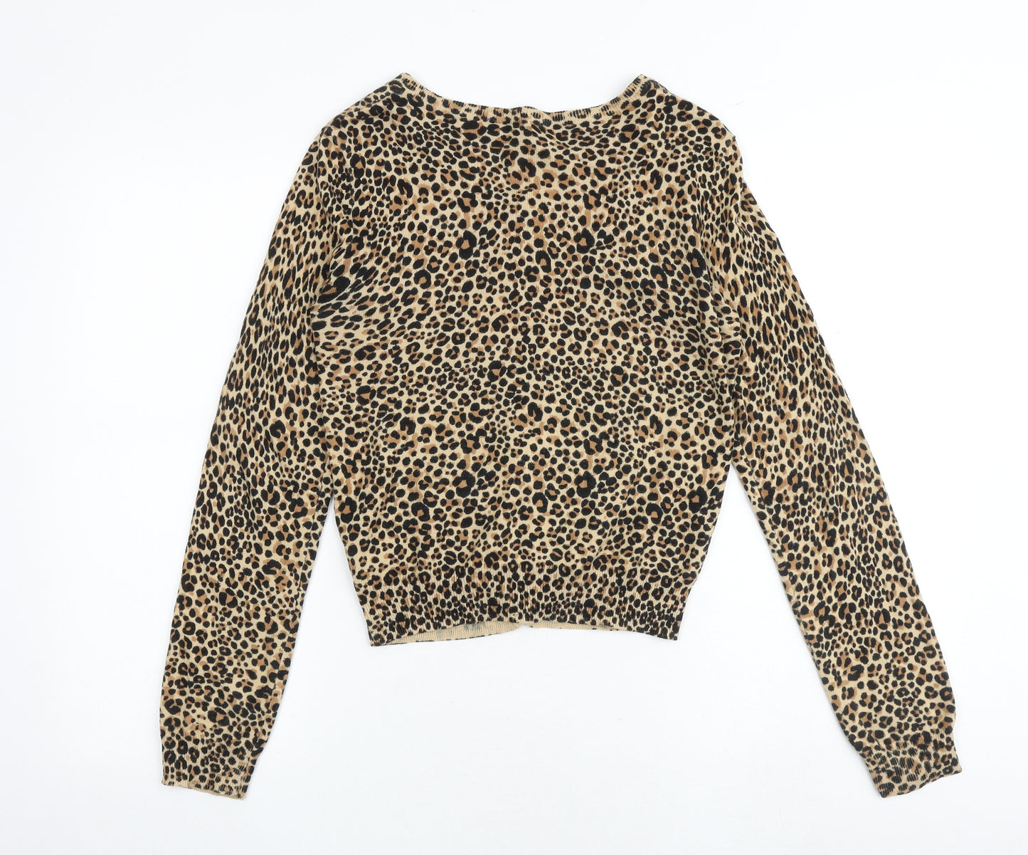 H&M Womens Multicoloured Round Neck Animal Print 100% Cotton Cardigan Jumper Size 10 - Leopard Print