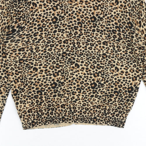 H&M Womens Multicoloured Round Neck Animal Print 100% Cotton Cardigan Jumper Size 10 - Leopard Print