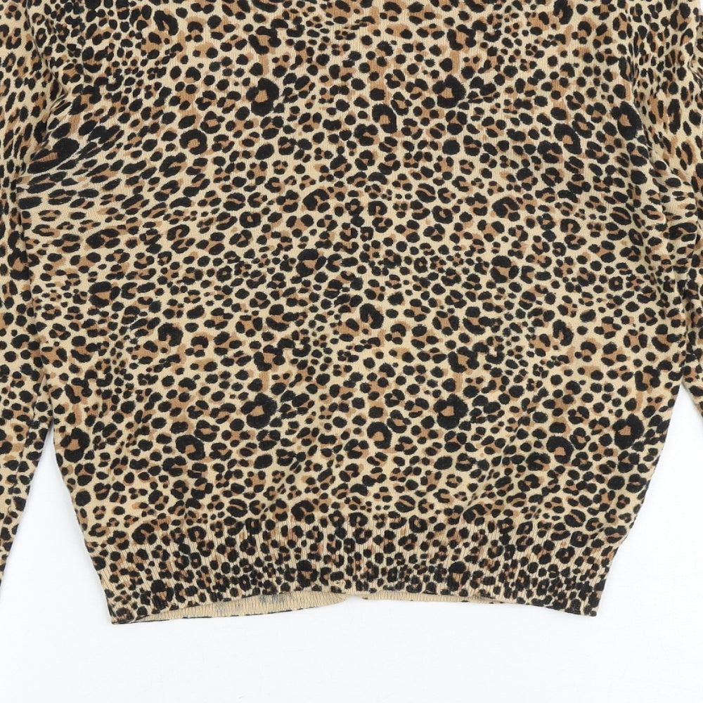 H&M Womens Multicoloured Round Neck Animal Print 100% Cotton Cardigan Jumper Size 10 - Leopard Print