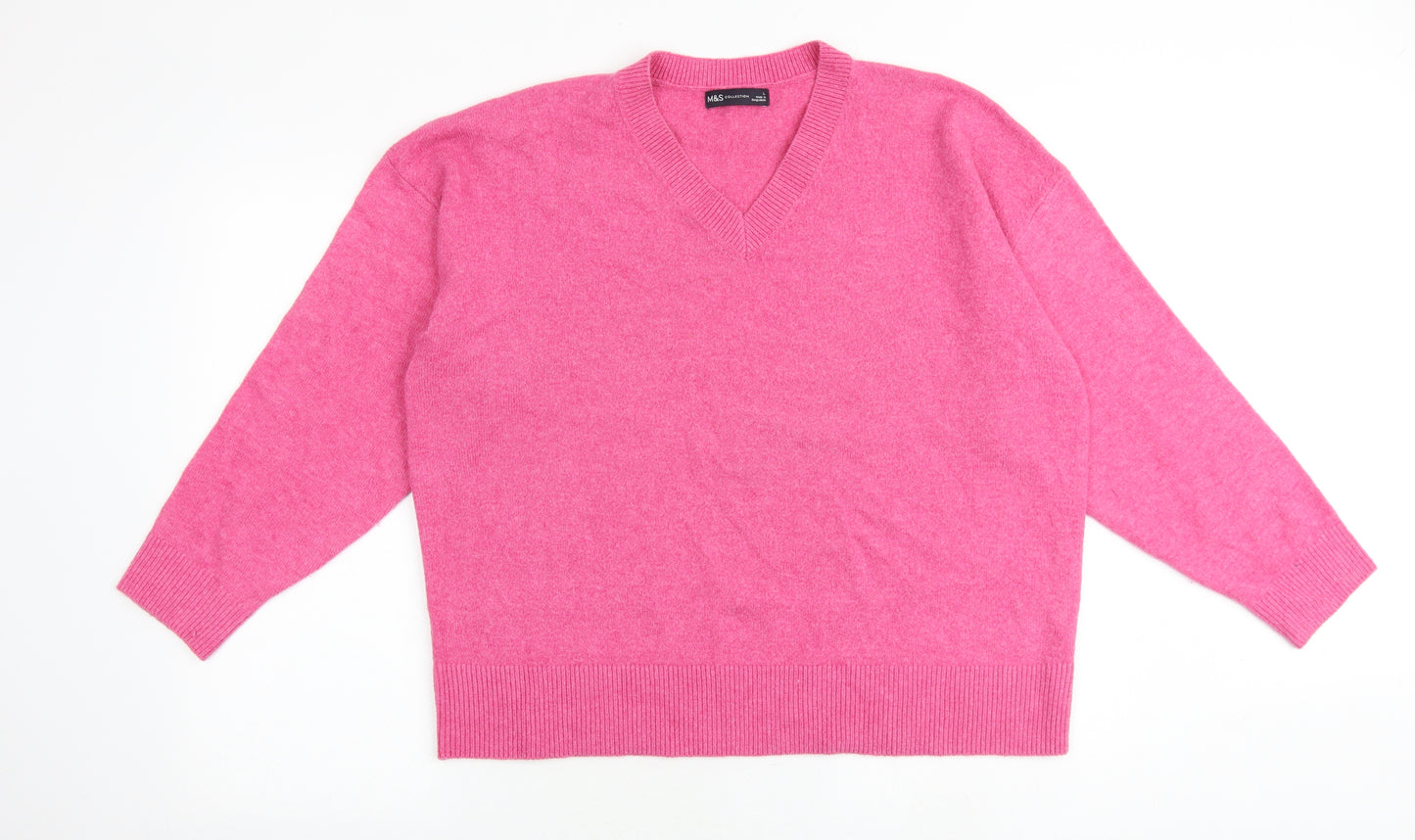 Marks and Spencer Womens Pink V-Neck Acrylic Pullover Jumper Size L