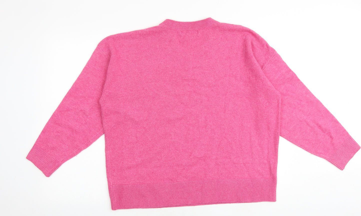 Marks and Spencer Womens Pink V-Neck Acrylic Pullover Jumper Size L