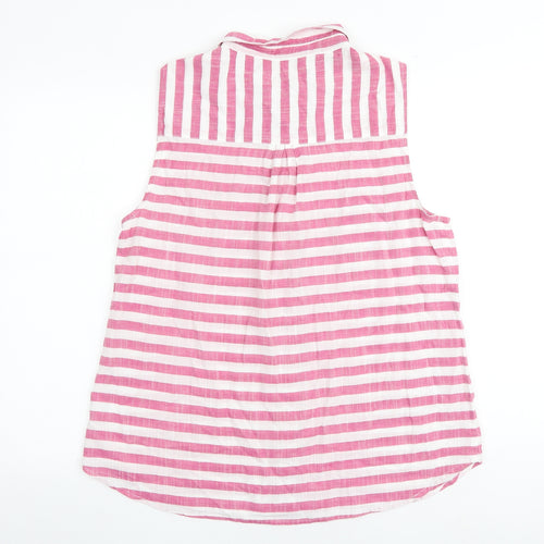 M&Co Womens Pink Striped 100% Cotton Basic Tank Size 16 Collared
