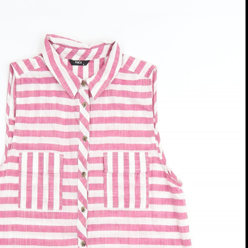 M&Co Womens Pink Striped 100% Cotton Basic Tank Size 16 Collared