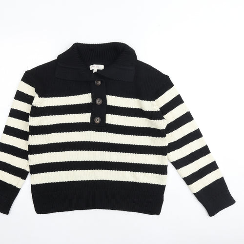 Per Una Womens Black Collared Striped Viscose Henley Jumper Size M