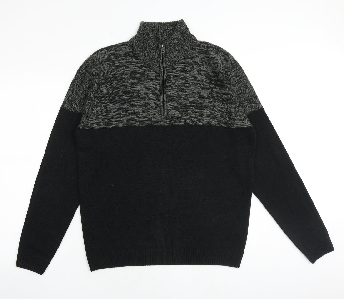 Kensington Mens Black High Neck Acrylic Henley Jumper Size L Long Sleeve