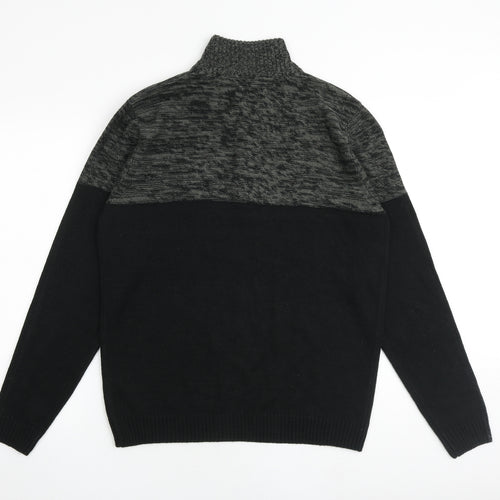 Kensington Mens Black High Neck Acrylic Henley Jumper Size L Long Sleeve