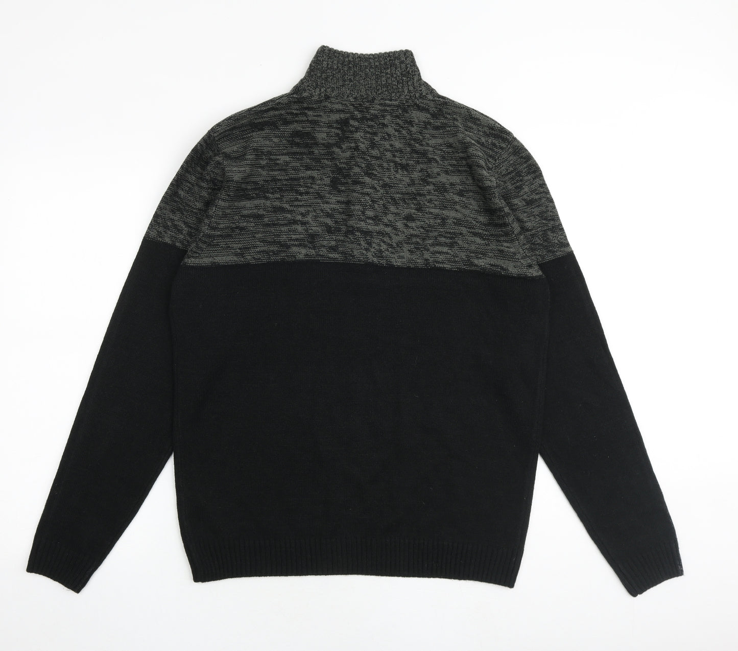 Kensington Mens Black High Neck Acrylic Henley Jumper Size L Long Sleeve