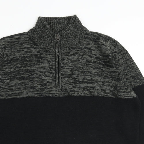 Kensington Mens Black High Neck Acrylic Henley Jumper Size L Long Sleeve