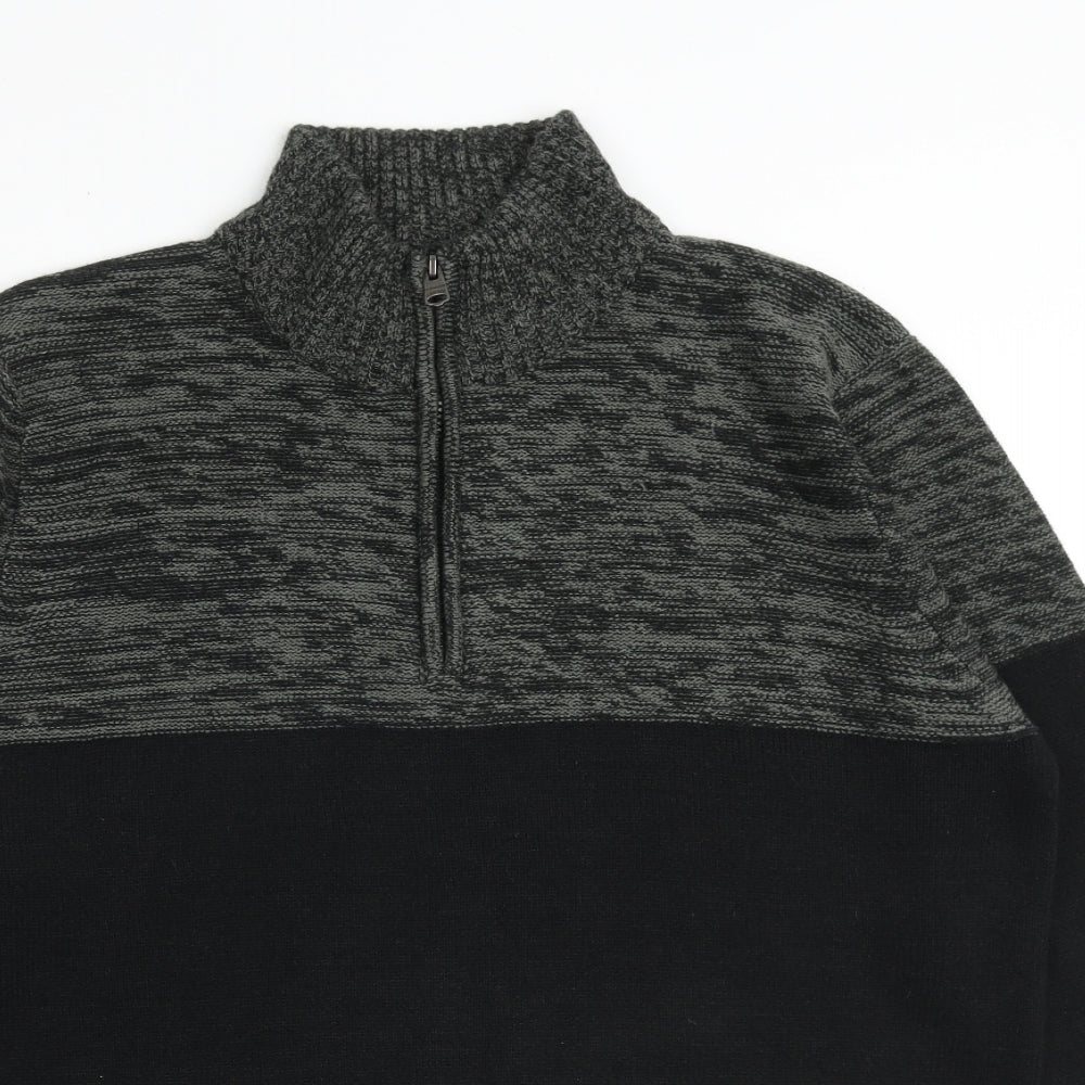 Kensington Mens Black High Neck Acrylic Henley Jumper Size L Long Sleeve