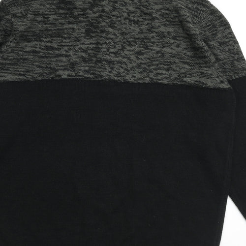 Kensington Mens Black High Neck Acrylic Henley Jumper Size L Long Sleeve