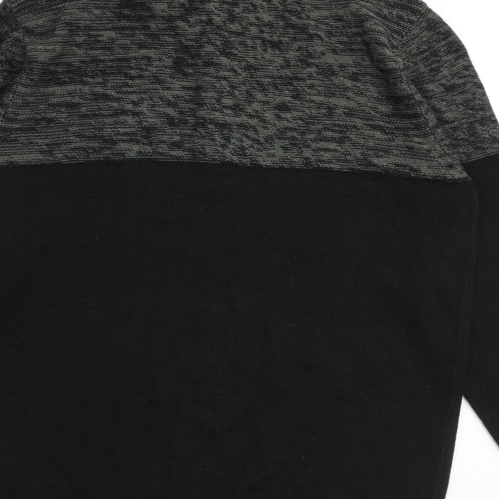 Kensington Mens Black High Neck Acrylic Henley Jumper Size L Long Sleeve