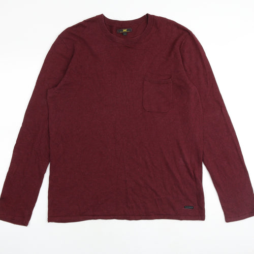 Lee Mens Red Round Neck Cotton Pullover Jumper Size L Long Sleeve